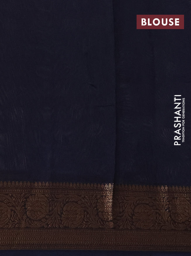 Chanderi silk cotton saree navy blue and beige with allover prints and woven border