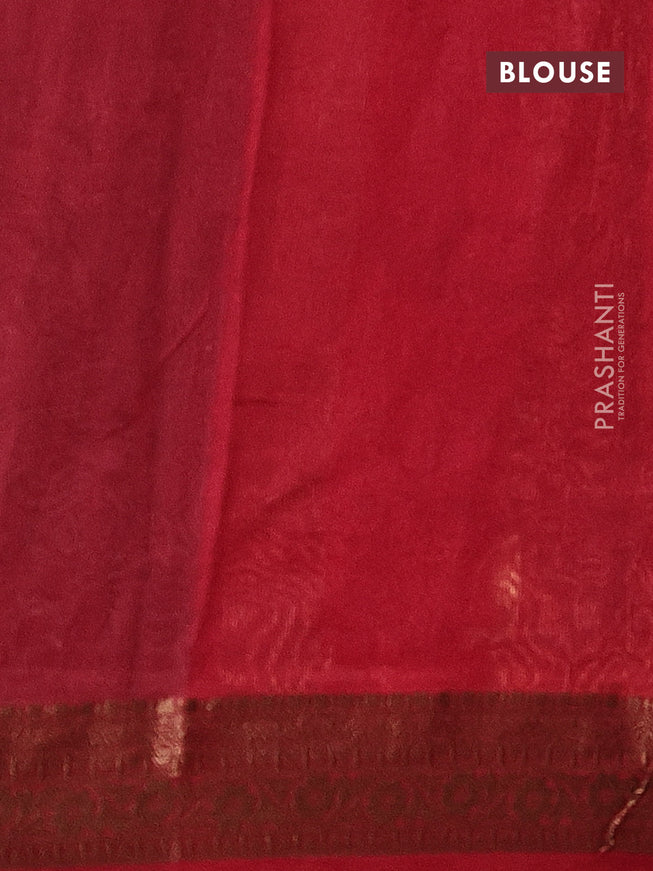 Chanderi silk cotton saree grey and red with allover prints and woven border
