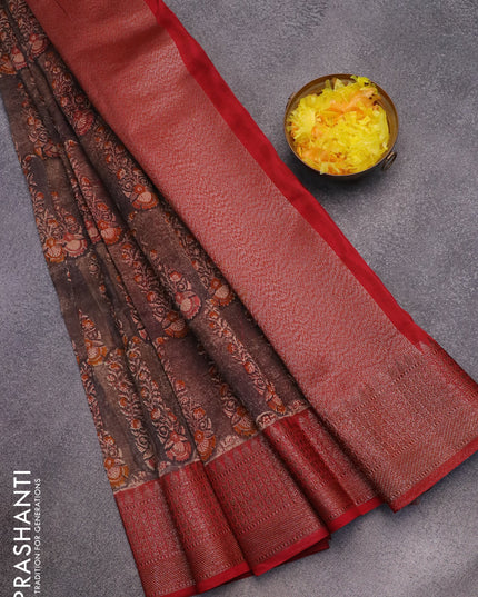 Chanderi silk cotton saree brown and maroon with allover prints and woven border