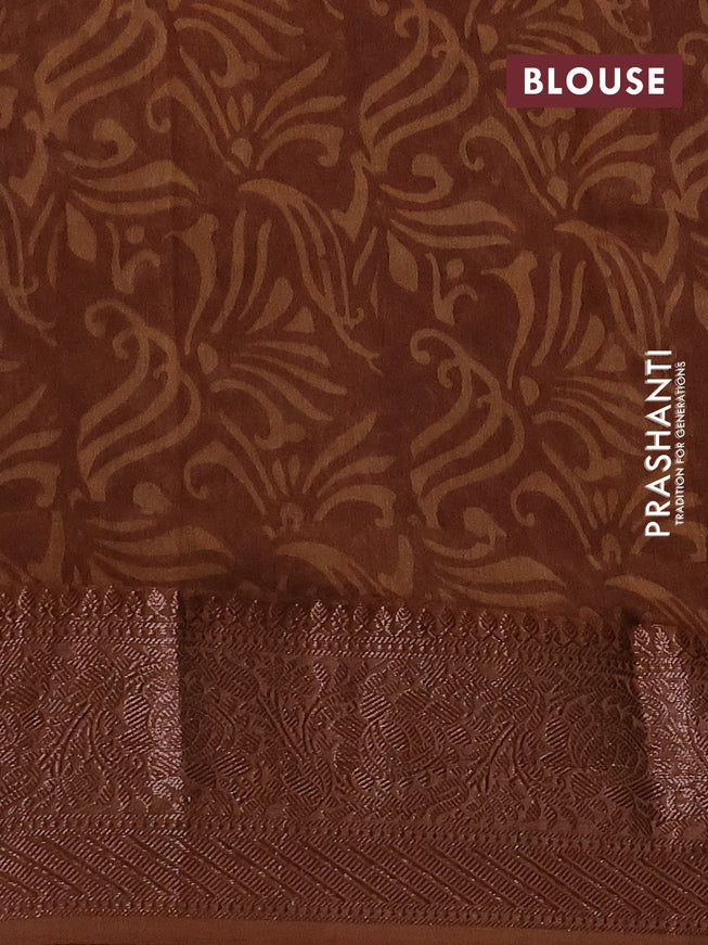Chanderi silk cotton saree dark grey and brown with allover prints and woven border