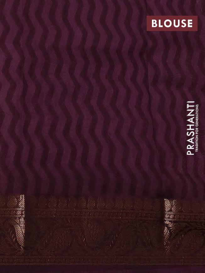 Chanderi silk cotton saree dark purple with allover prints and woven border