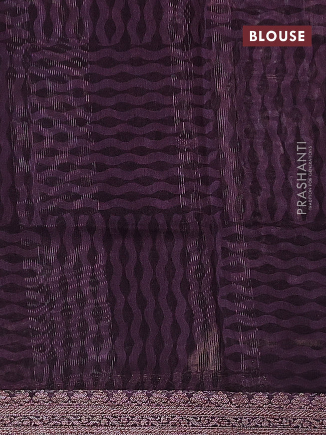Chanderi silk cotton saree dark purple with allover prints and woven border