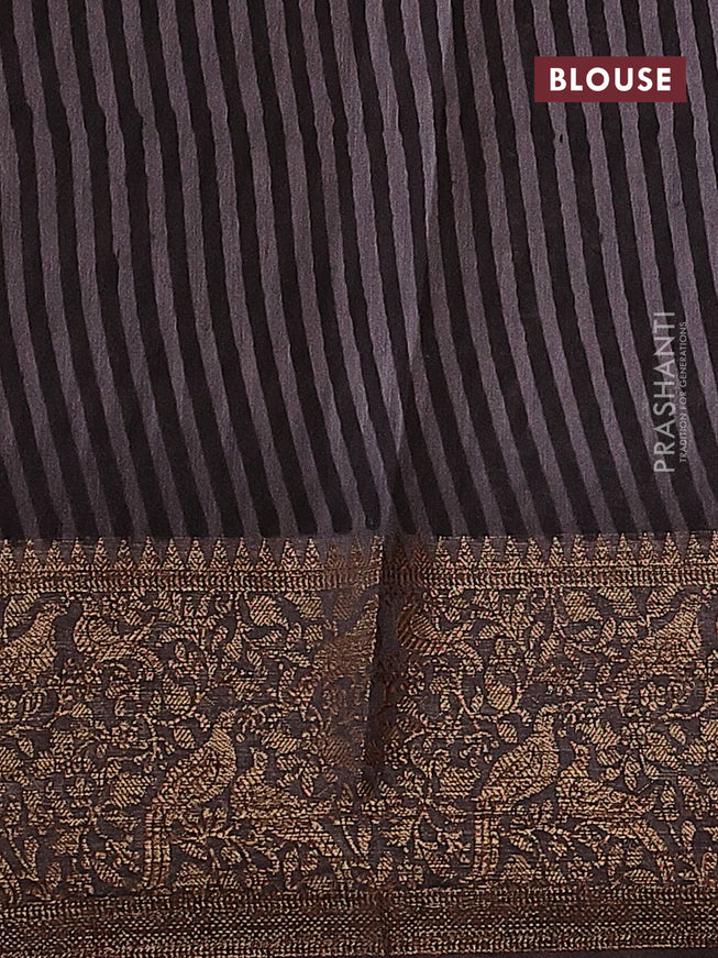 Chanderi silk cotton saree brown with allover prints and banarasi style border