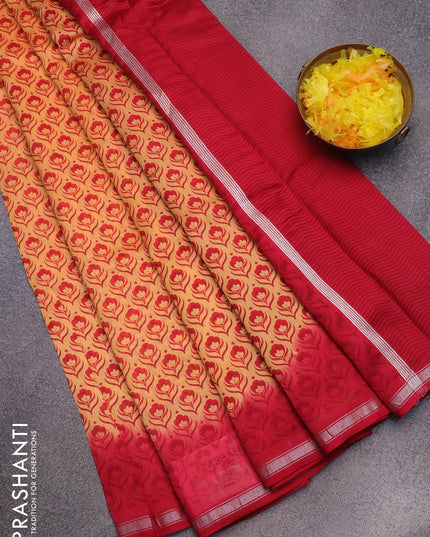Chanderi silk cotton saree pale orange and pink shade with allover butta prints and small zari woven border