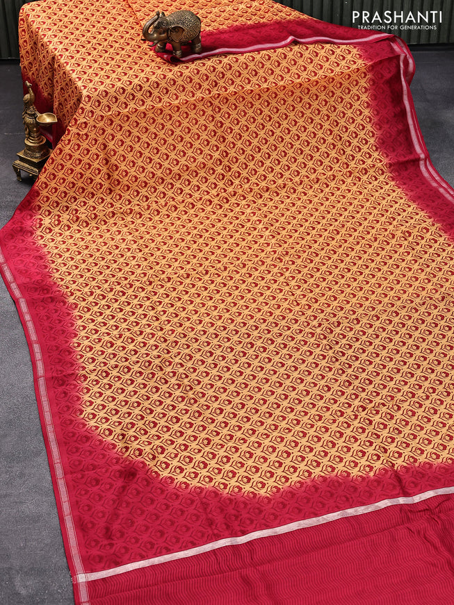 Chanderi silk cotton saree pale orange and pink shade with allover butta prints and small zari woven border