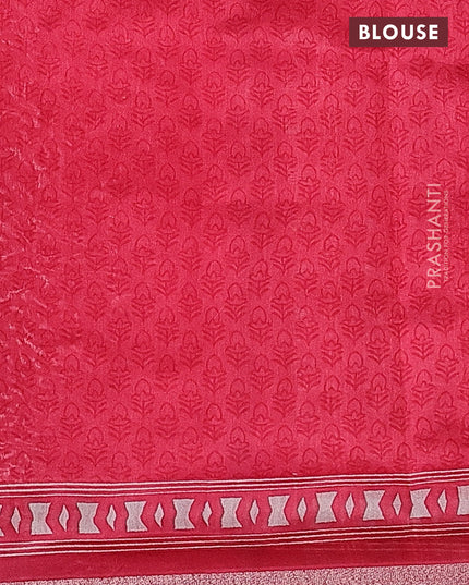 Chanderi silk cotton saree cream and pink shade with allover prints and woven border