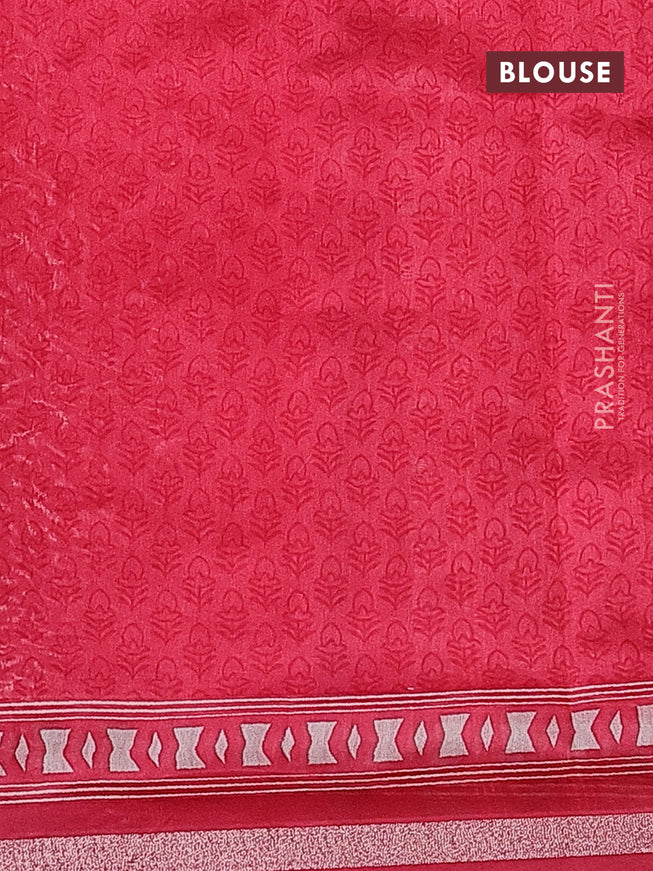 Chanderi silk cotton saree cream and pink shade with allover prints and woven border