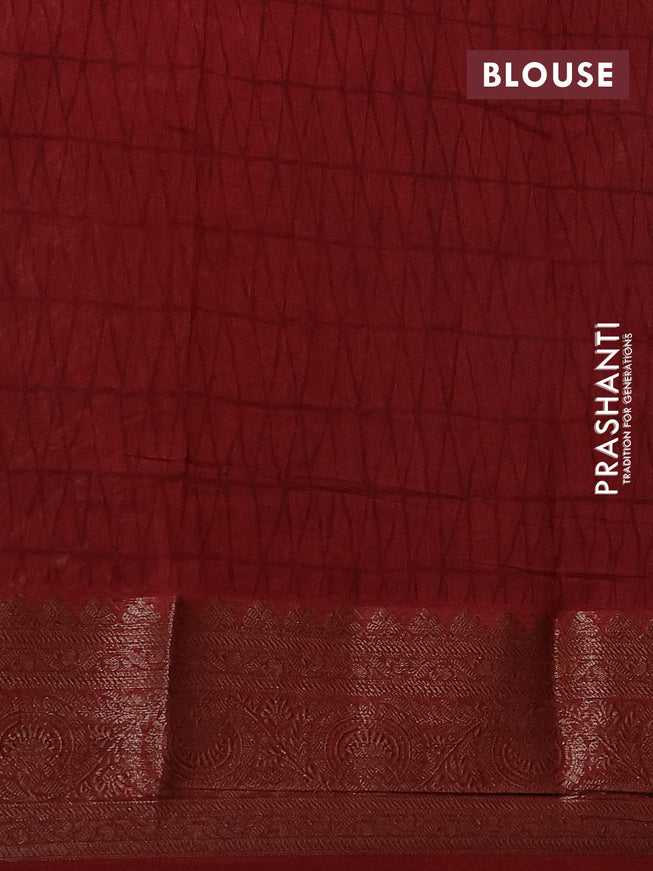 Chanderi silk cotton saree elephant grey and maroon with allover geometric prints and woven border