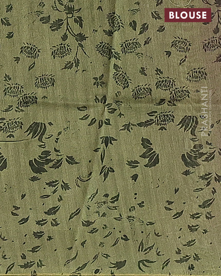 Chanderi silk cotton saree purple and green with allover floral prints and small zari woven border