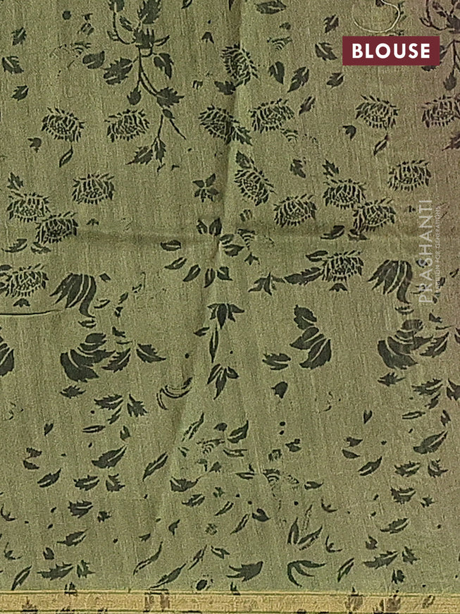 Chanderi silk cotton saree purple and green with allover floral prints and small zari woven border
