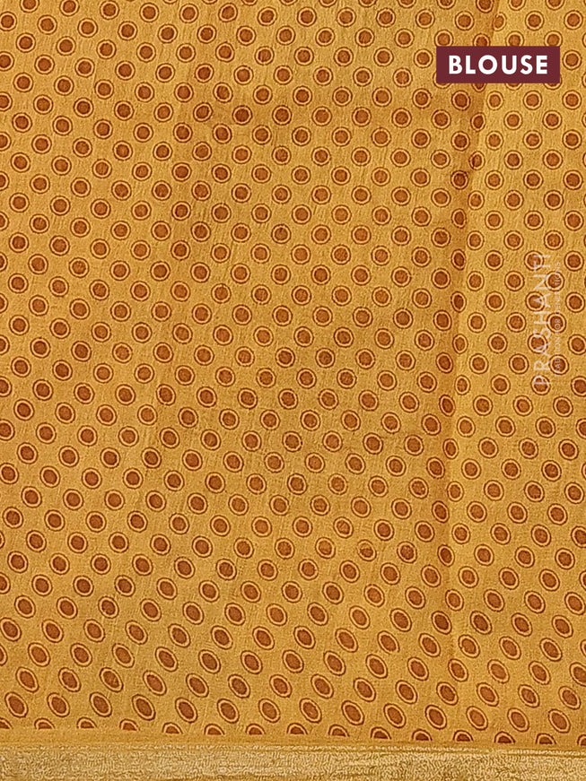 Chanderi silk cotton saree mustard yellow with allover floral prints and small zari woven border