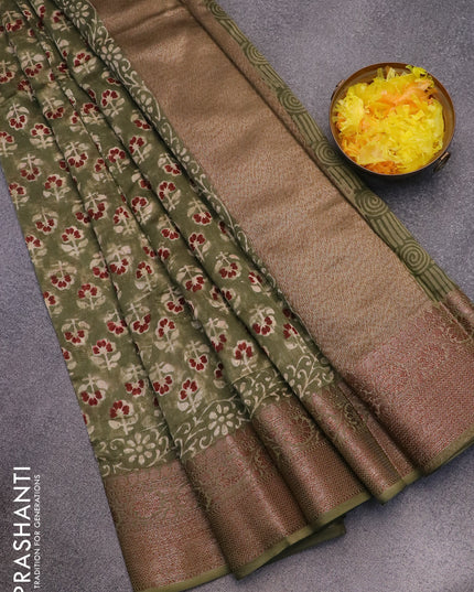 Chanderi silk cotton saree pastel green with allover butta prints and woven border