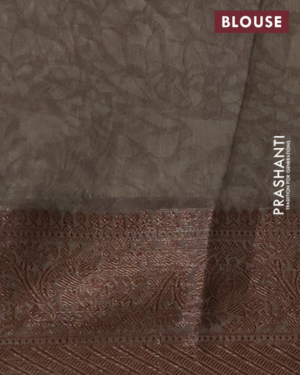 Chanderi silk cotton saree khaki shade and grey with allover prints and woven border