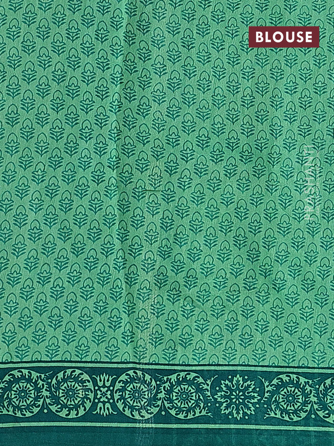 Chanderi silk cotton saree green and teal green with allover floral prints and small zari woven border