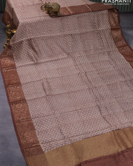 Chanderi silk cotton saree pastel brown and brown with allover prints and woven border
