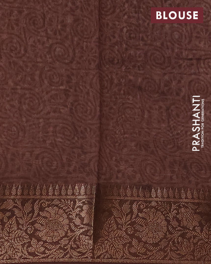 Chanderi silk cotton saree pastel brown and brown with allover prints and woven border