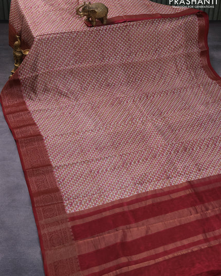 Chanderi silk cotton saree multi colour and maroon with allover prints and woven border