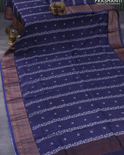 Chanderi silk cotton saree navy blue with allover prints and woven border