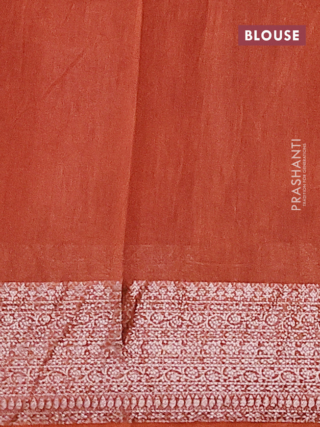 Chanderi silk cotton saree brown and rustic orange with allover butta prints and woven border
