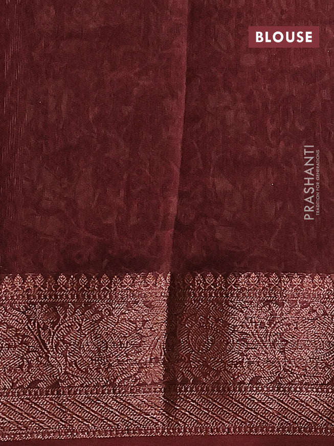 Chanderi silk cotton saree maroon with allover floral prints and woven border