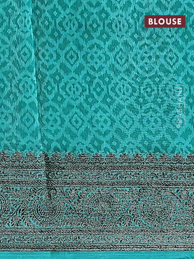 Chanderi silk cotton saree blue and teal green with allover prints and woven border