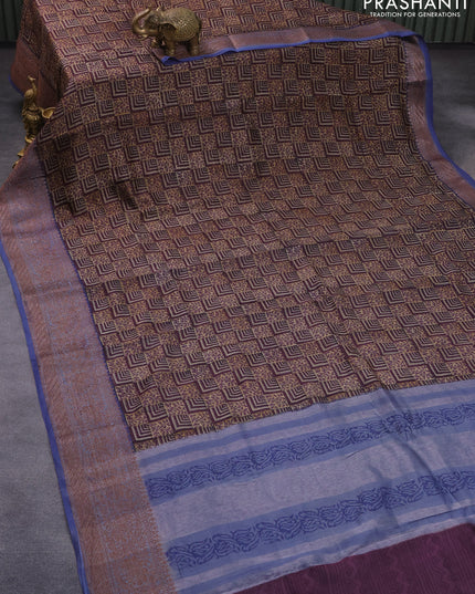 Chanderi silk cotton saree multi colour and blue with allover prints and woven border