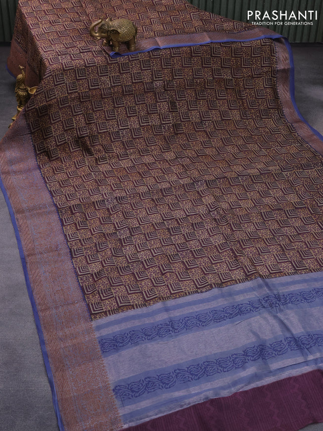 Chanderi silk cotton saree multi colour and blue with allover prints and woven border