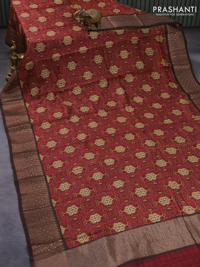 Chanderi silk cotton saree pink and brown with allover prints and woven border