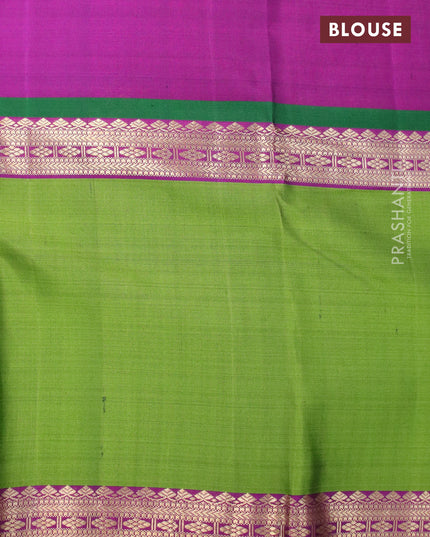 Pure soft silk saree deep purple and light green with annam zari woven buttas and rettapet zari woven border