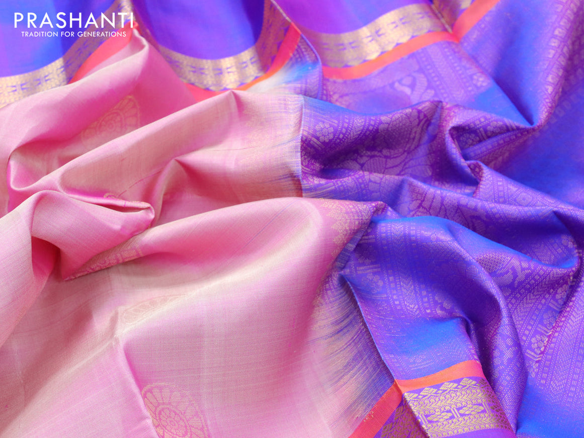 Pure soft silk saree light pink and dual shade of bluish purple with annam zari woven buttas and rettapet zari woven border