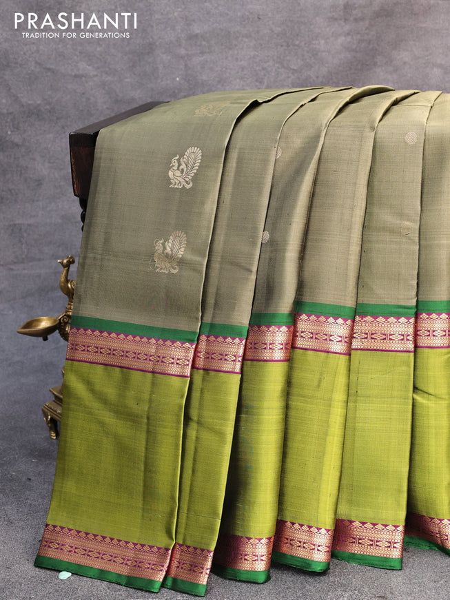 Pure soft silk saree green shade and light green with annam zari woven buttas and rettapet zari woven border