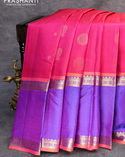 Pure soft silk saree pink and dual shade of bluish purple with annam zari woven buttas and rettapet zari woven border