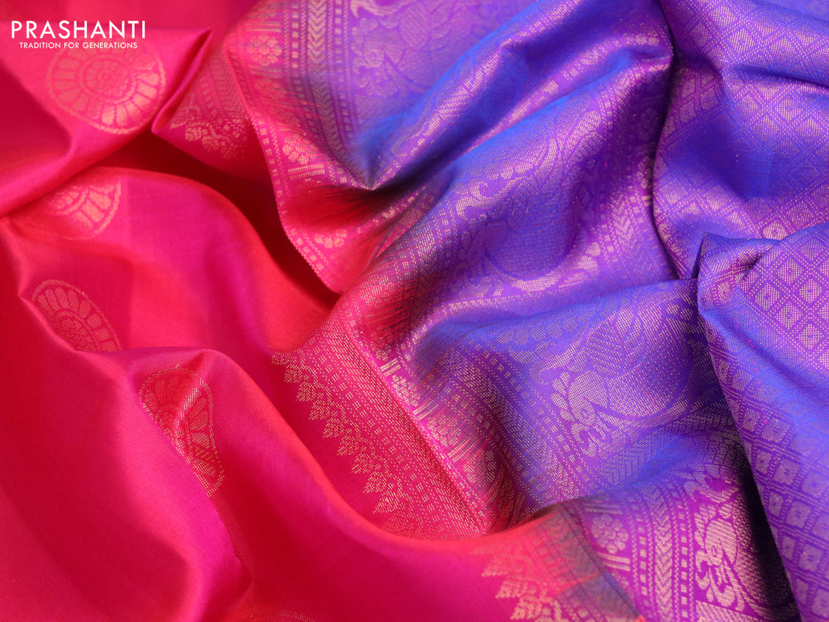 Pure soft silk saree pink and dual shade of bluish purple with annam zari woven buttas and rettapet zari woven border