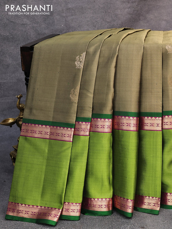 Pure soft silk saree green shade and light green with annam zari woven buttas and rettapet zari woven border