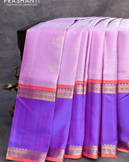 Pure soft silk saree laveder shade and dual shade of bluish purple with annam zari woven buttas and rettapet zari woven border
