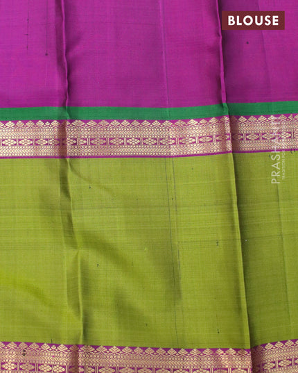 Pure soft silk saree deep violet and light green with annam zari woven buttas and rettapet zari woven border