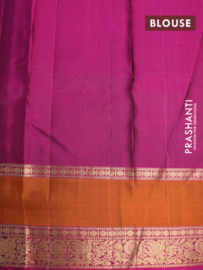 Pure soft silk saree green and orange magenta pink with allover zari woven buttas and rettapet zari woven annam border