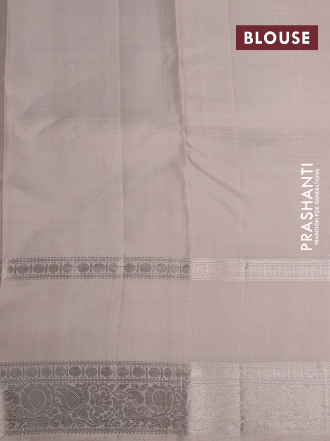 Pure soft silk saree light blue and grey with allover checked pattern and rettapet silver zari woven border