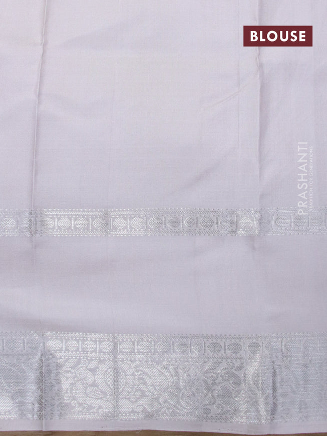 Pure soft silk saree light pink and grey with allover checked pattern and rettapet silver zari woven border
