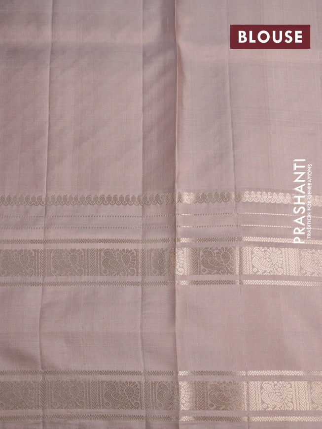 Pure soft silk saree dual shade of blue and grey shade with allover silver zari weaves and rettapet long zari woven border