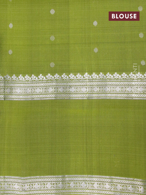 Pure soft silk saree black and light green with silver zari woven rudhraksha zari woven buttas and rettapet silver zari woven border
