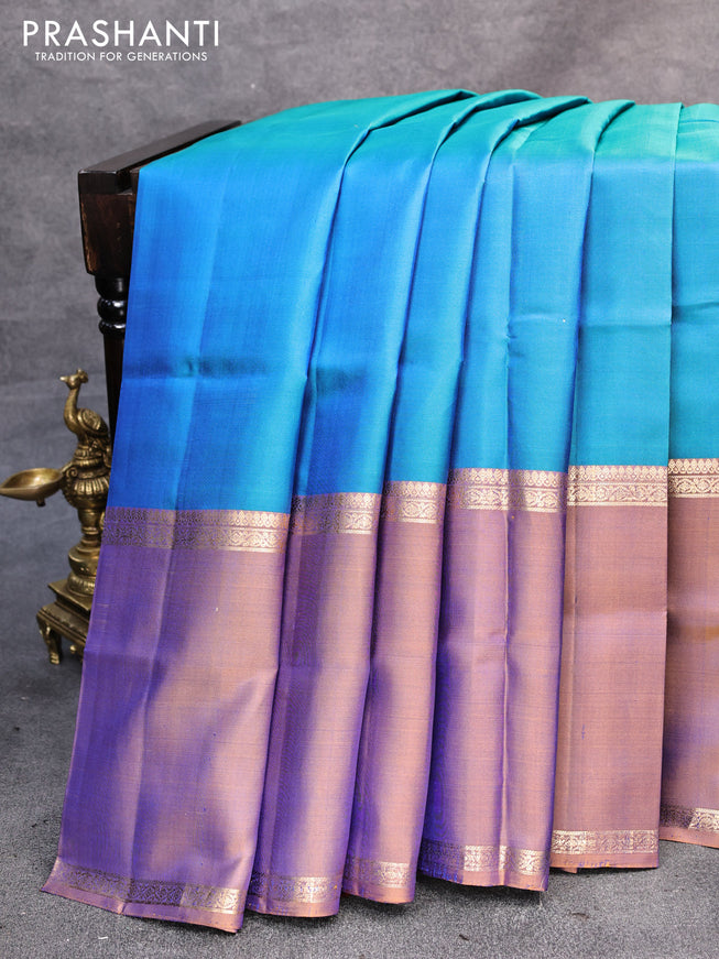 Pure soft silk saree dual shade of blue and dual shade of mustard with annam & rudhraksha zari woven buttas and long rettapet zari woven border