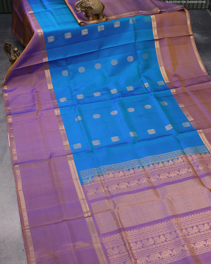 Pure soft silk saree dual shade of blue and dual shade of mustard with annam & rudhraksha zari woven buttas and long rettapet zari woven border