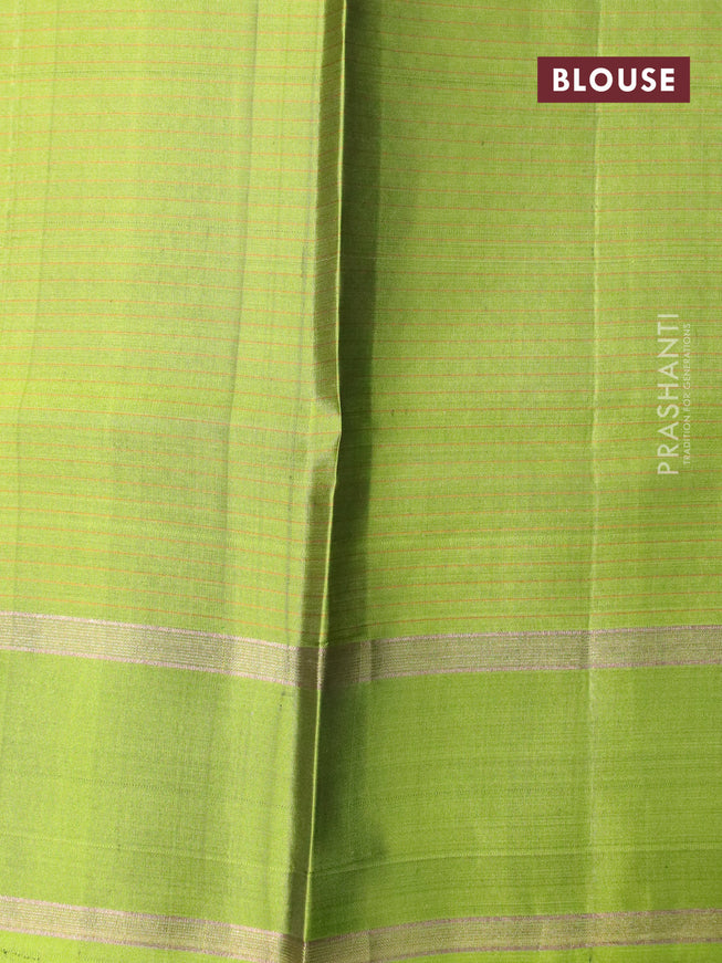 Pure soft silk saree blue and light green with allover small checked pattern & buttas and rettapet zari woven border
