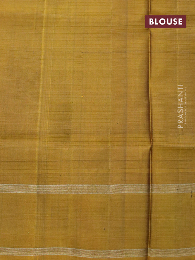 Pure soft silk saree peacock blue and mustard yellow with allover small checked pattern & buttas and rettapet zari woven border