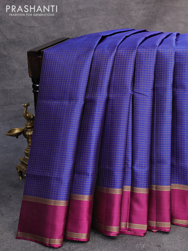 Pure soft silk saree blue and magenta pink with allover small checked pattern & buttas and rettapet zari woven border