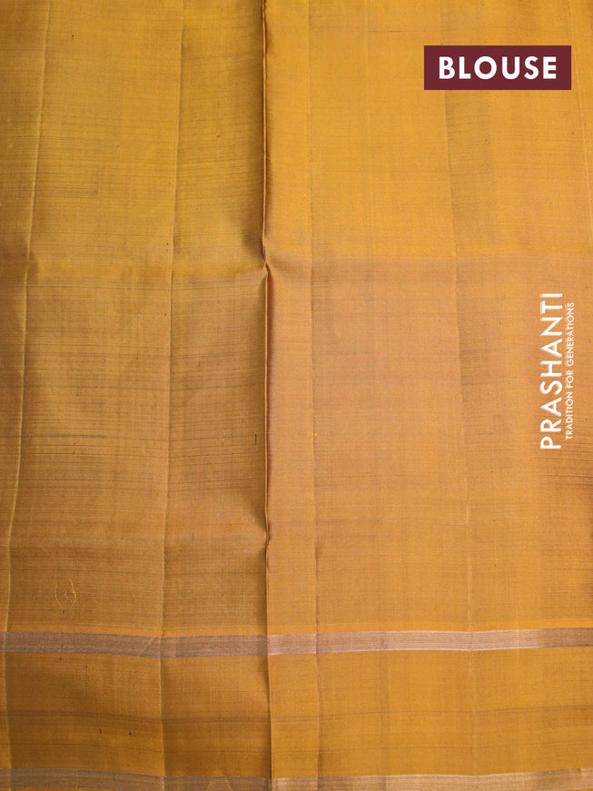 Pure soft silk saree blue and mustard yellow with allover small checked pattern & buttas and rettapet zari woven border