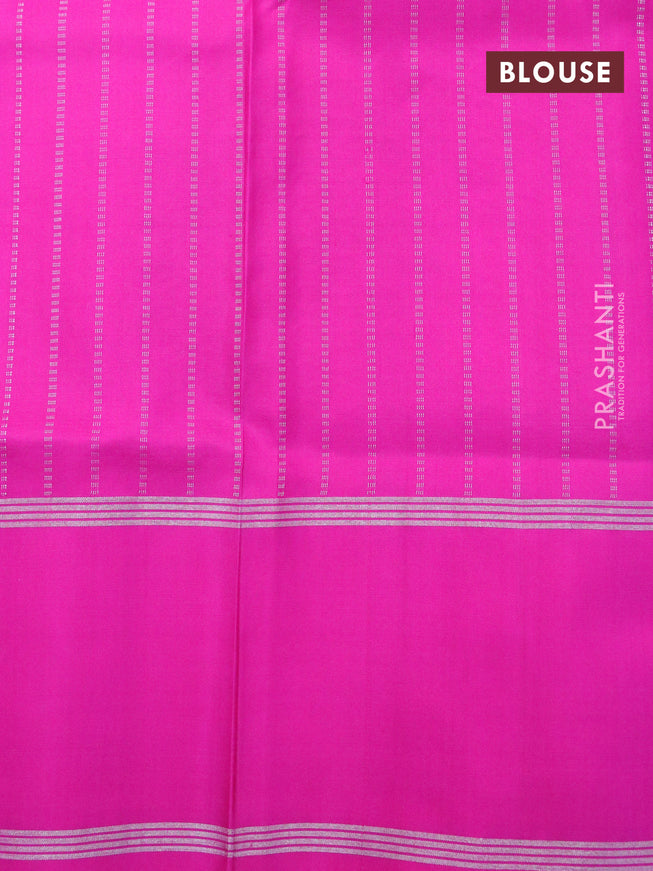 Pure soft silk saree dual shade of orange and pink with allover silver zari weaves and rettapet silver zari woven border