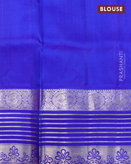 Venkatagiri silk saree orange and blue with allover silver checks & butta weaves and long rich annam silver zari woven border