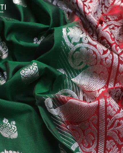 Venkatagiri silk saree dark green and maroon with allover silver zari buttas and rich silver zari woven border